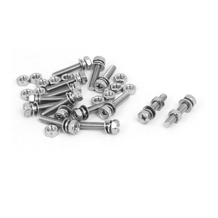 M5x20mm 304 Stainless Steel Phillips Drive Hex Head Screw Nut w Washer 8 Sets